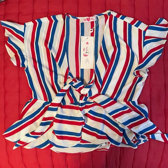 Buddy Love Red White and Blue Striped Tie Crop Top Size Medium - Picture 1 of 2